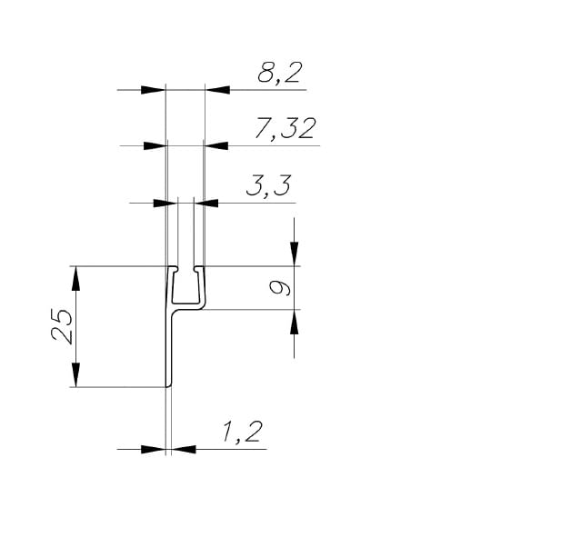 Medidas perfil aluminio tipo "h"